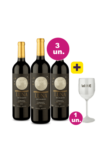 Kit 3 - Luna Del Desierto Cabernet Sauvignon + Taça Acrílico Vinho Grátis