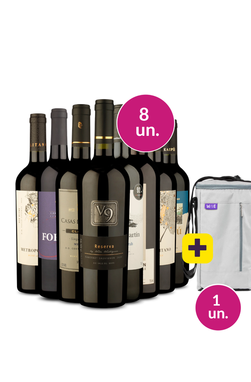 Kit 8 - Vinhos Tintos + Bolsa p/ 3 garrafas Grátis - Exclusivo We
