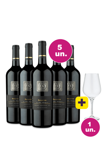 Kit 5 - Tintos V9 + Taça de Cristal Grátis