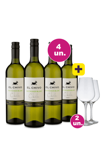 Kit 4 - El Chivo Sauvignon Blanc + 2 Taças Cristal Grátis