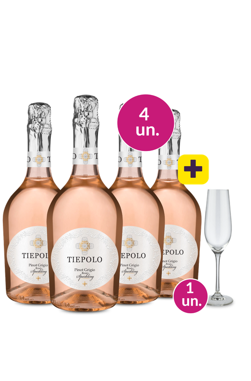 Kit 4 - Espumante Tiepolo Pinot Grigio Rosé Brut + Taça de Cristal p/ Espumante Grátis - Exclusivo We