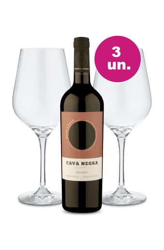 Kit Especial - Cava Negra Malbec + Par de Taças de Cristal