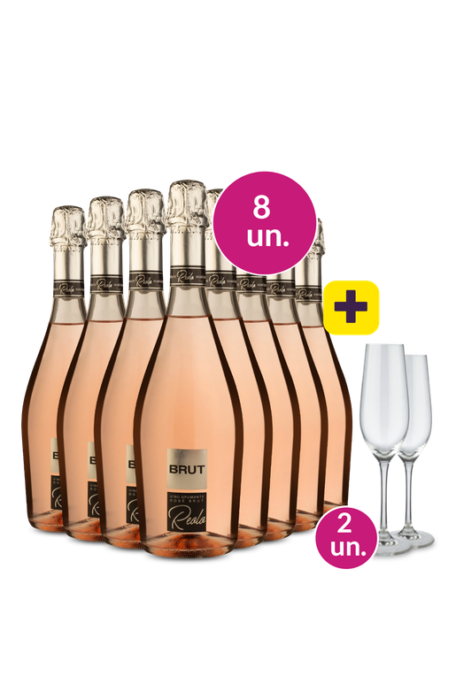 Kit 8 - Espumante Reolo Rosé Brut + 2 Taças de Cristal Espumante Grátis - Exclusivo We