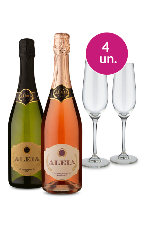 Kit Especial - Espumantes Aleia e Par de Taças de Cristal - Oferta Absurda