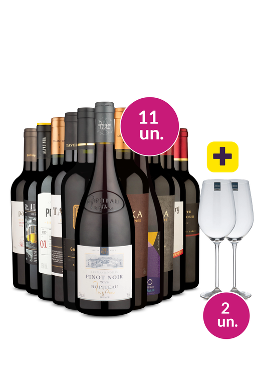 Kit 13 - Tintos Elaborados + Par de Taças de Cristal Grátis