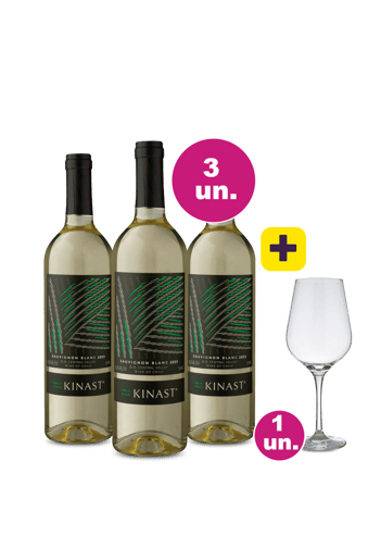 Kit 3 - Lançamento Kinast Sauvignon Blanc + Taça Cristal Grátis 