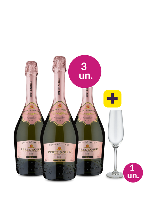 Kit 3 - Espumante Louis Bouillot Rosé Brut + Taça de Cristal p/ Espumante Grátis - Exclusivo We