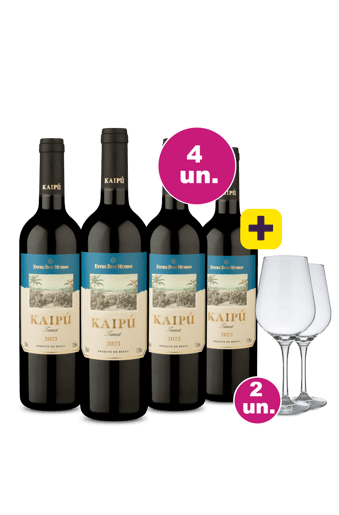 Kit 4 - Kaipu Tannat + 2 Taças Cristal Vinho Grátis