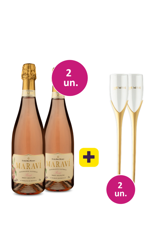 Kit 2 - Espumante Maraví Rosé Brut + 2 Taças Agulha Grátis - Exclusivo We