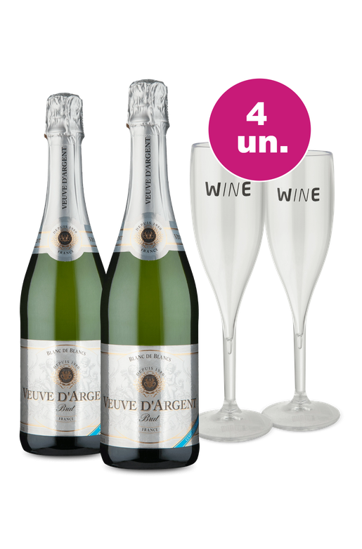 Kit Especial de Verão - Espumante Veuve D'Argent Brut + Par de Taças de Acrílico
