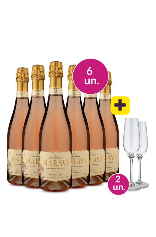 Kit 6 - Espumante Maraví Rosé Brut + 2 Taças de Cristal Espumante Grátis - Exclusivo We