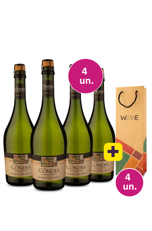 Kit 4 - Espumante Las Condes Brut + 4 Sacolas Kraft Grátis - Exclusivo We