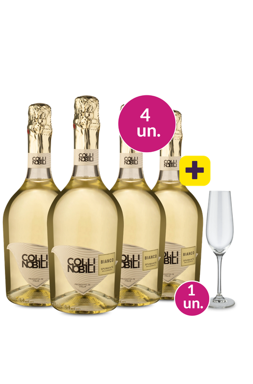 Kit 4 - Espumante Colli Nobili Bianco Brut + Taça de Cristal p/ Espumante Grátis - Exclusivo We