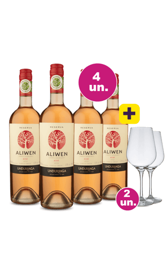 Kit 4 - Aliwen Reserva Valle De Colchagua Rosé + 2 Taças Cristal Grátis