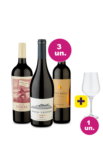 Kit 3 -Vinhos Imperdíveis por R$149 + Taça de Cristal Grátis - Oferta Flash IZ