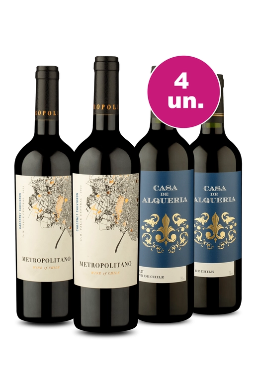 Kit 4 - Metropolitano Cabernet Sauvignon e Casa De Alqueria Merlot