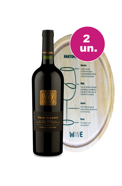 Kit Especial - V9 Gran Reserva e Tábua Redonda em Madeira