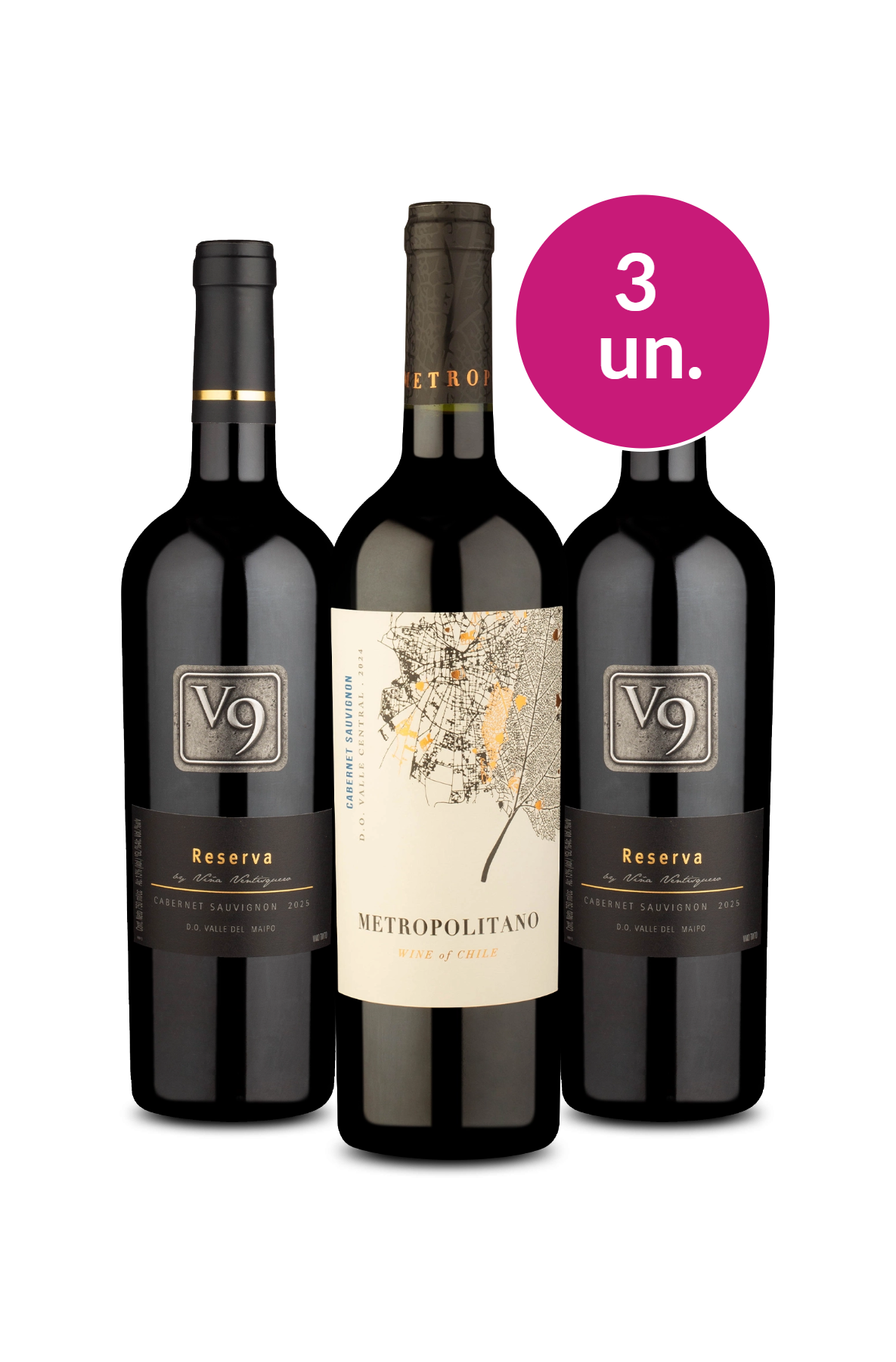 Kit 3 - V9 Reserva e Metropolitano Cabernet Sauvignon por R$ 99,90